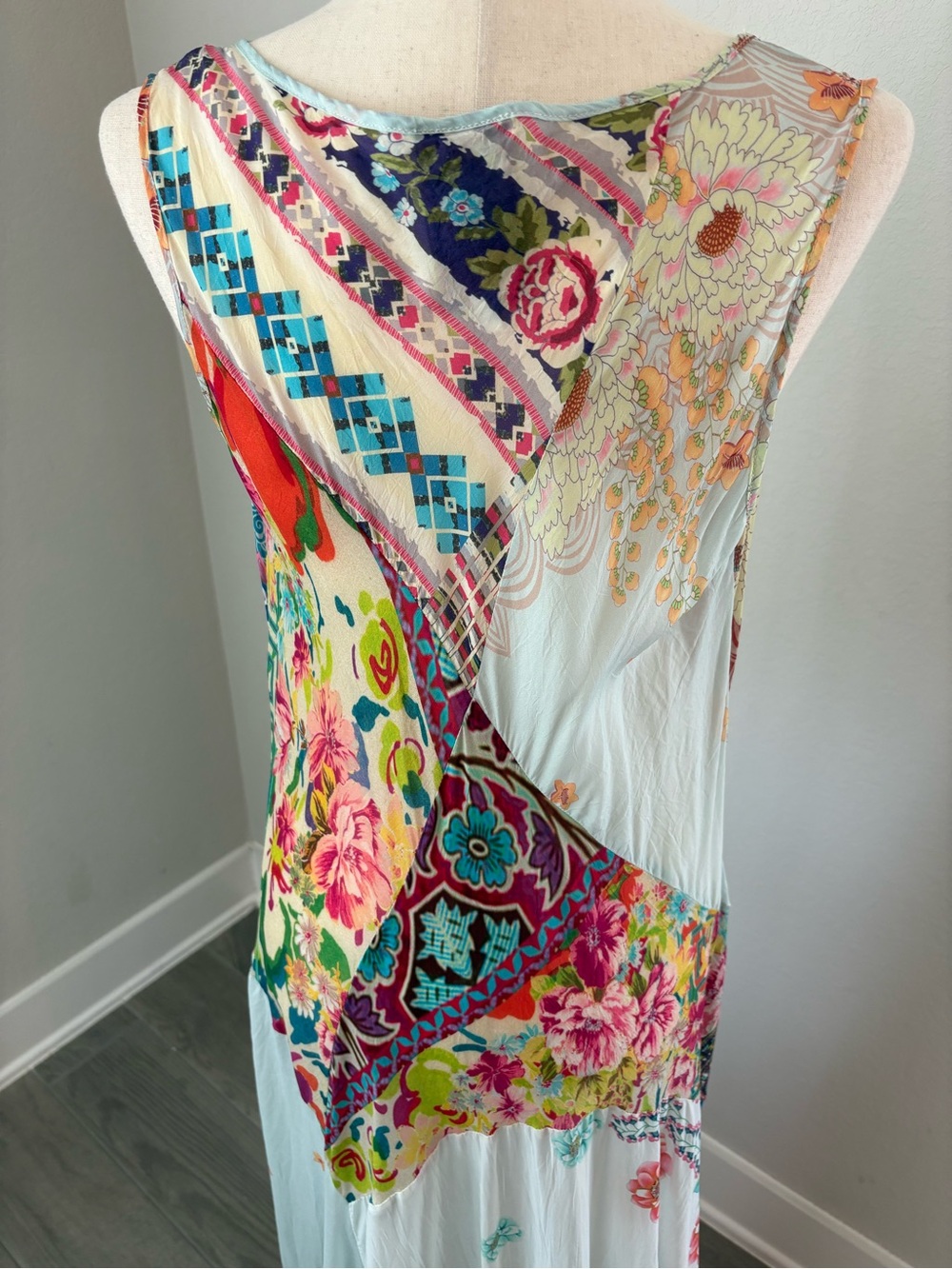 Johnny Was Silk Boho Patchwork Sleeveless Maxi Dress Summer Slip Floral Print - Picture 8 of 16